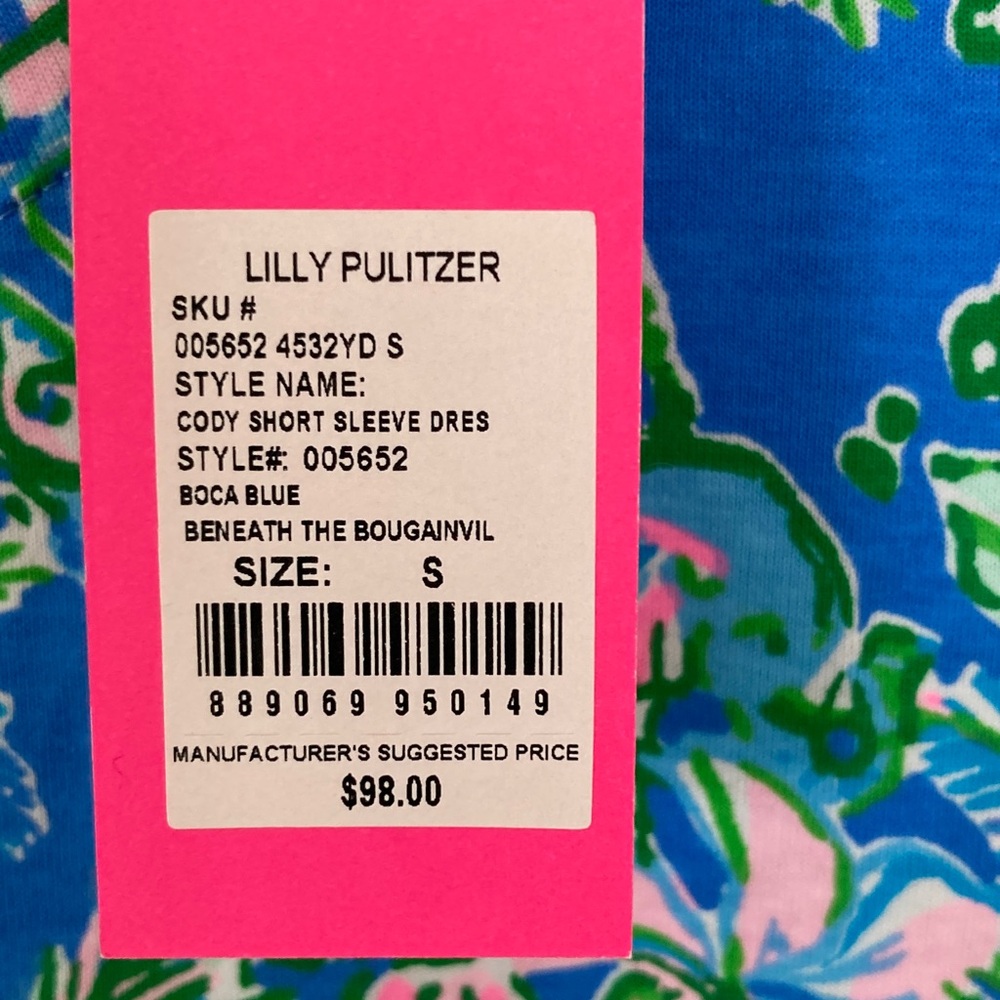 NWT Lilly Pulitzer Blue and Green Floral Tee Shirt Dress - Picture 3 of 10